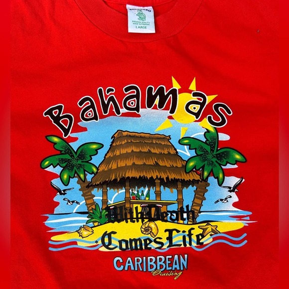 Vintage Red Bahamas Caribbean Cruising Tiki Hut Island Bar Single-Stitch Tshirt - Picture 4 of 7